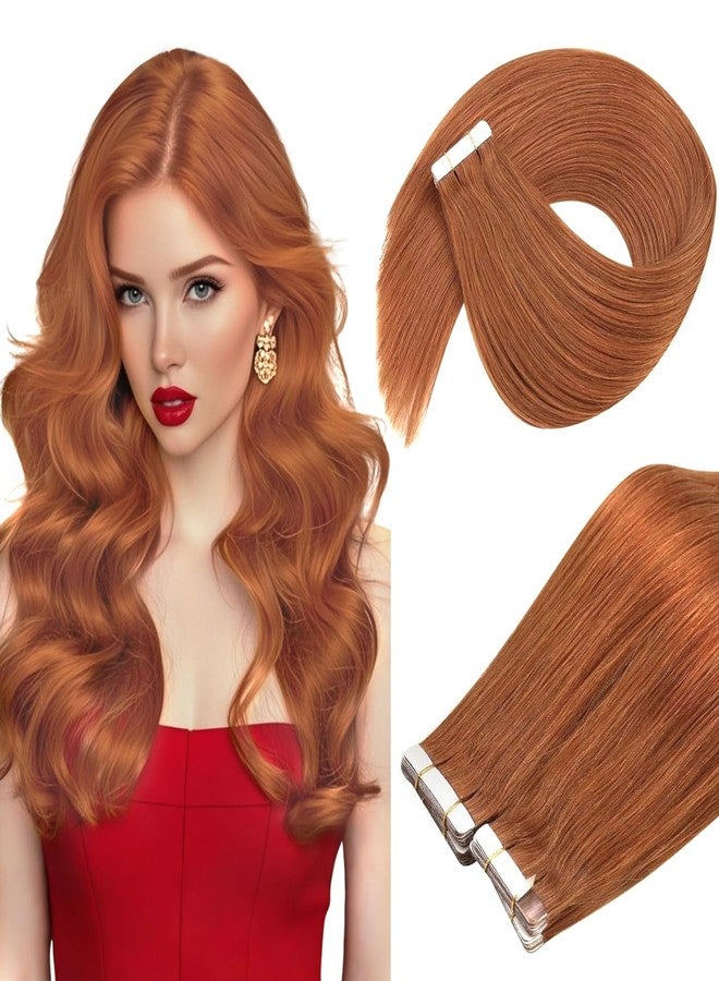Ve Sunny Tape in Hair Extensions Real Human Hair Invisible Remy Human Hair Straight Tape Ins Double Sided Copper Red 22 inch 20Pcs 50G - Image 1